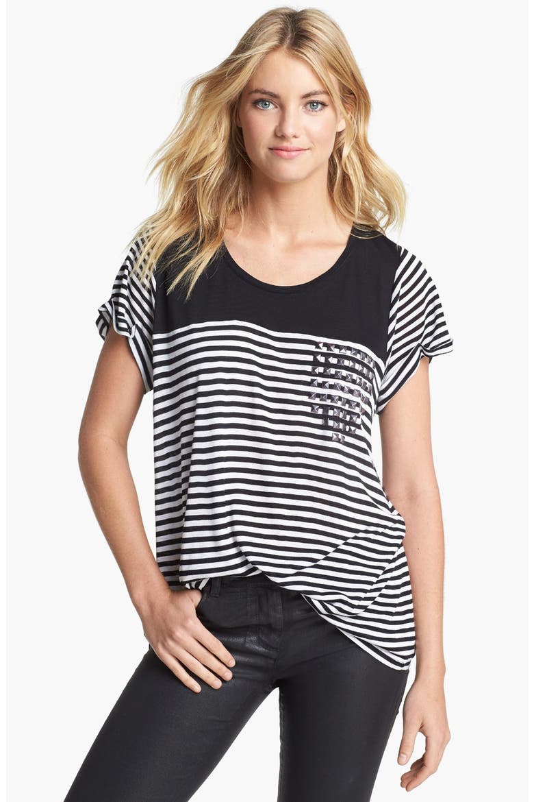 Studded Stripe Tee, Main, color, RICH BLACK