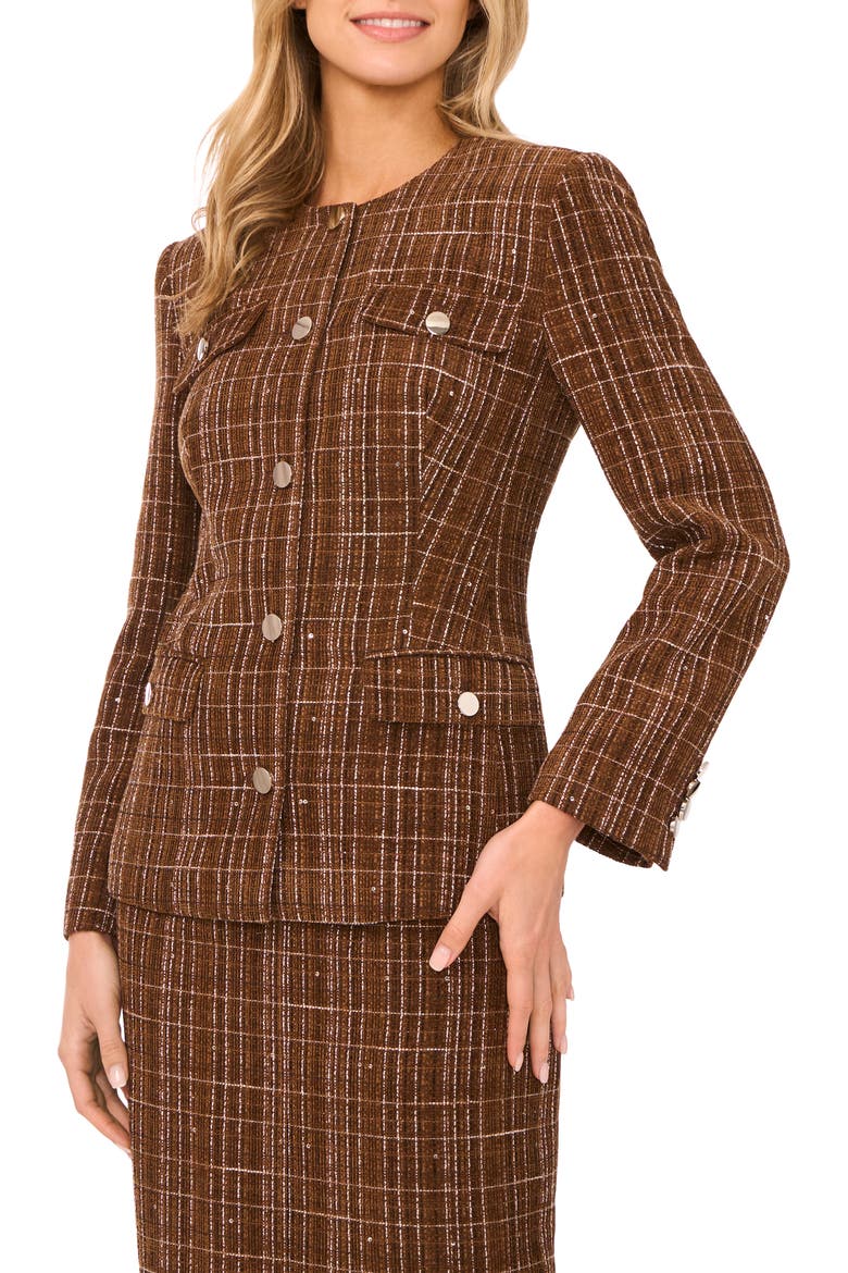 Collarless Tweed Jacket, Main, color, POTTING SOIL