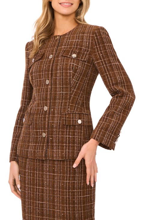 Collarless Tweed Jacket