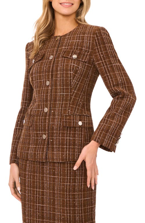 Ted Baker Collarless Tweed Jacket In Brown