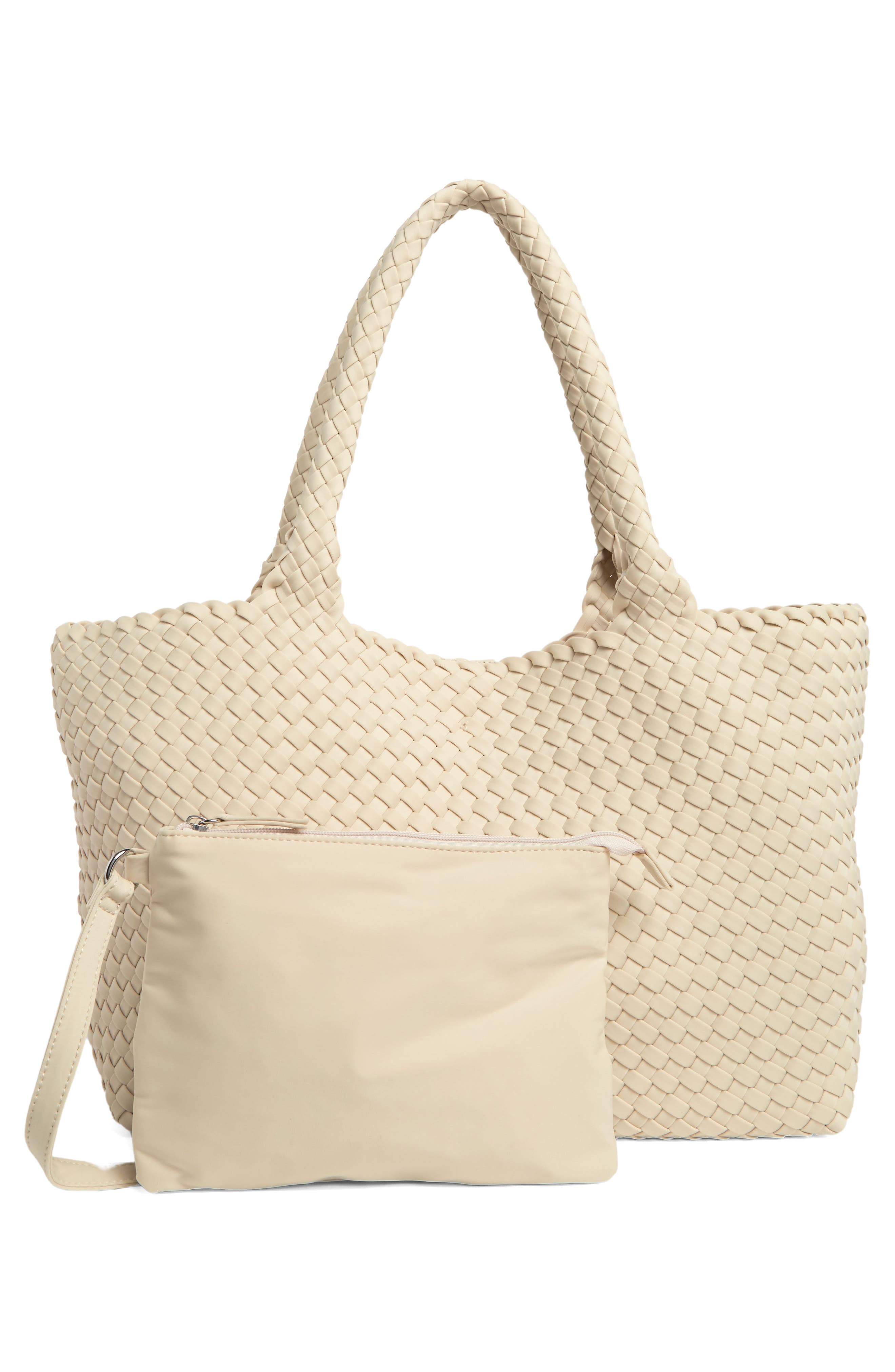 Woven Large Tote Bag & Pouch Set, Alternate, color, IVORY