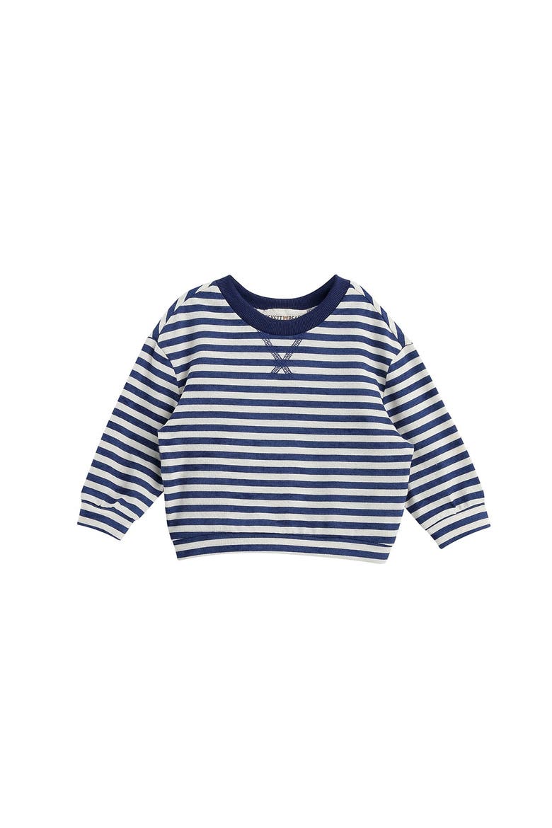 Benjamin Long Sleeve Striped Ribbed Round Neckline Drop Shoulder Top, Alternate, color, Blue
