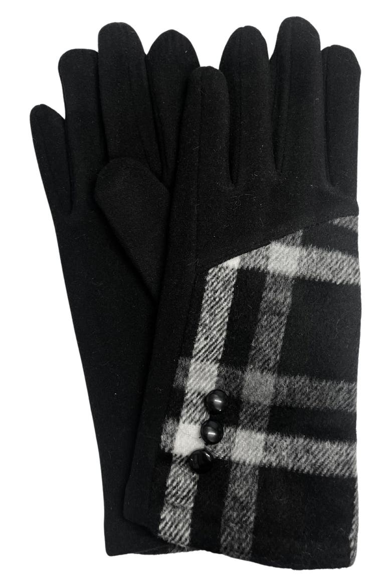 Plaid Touchscreen Gloves, Main, color, BLACK