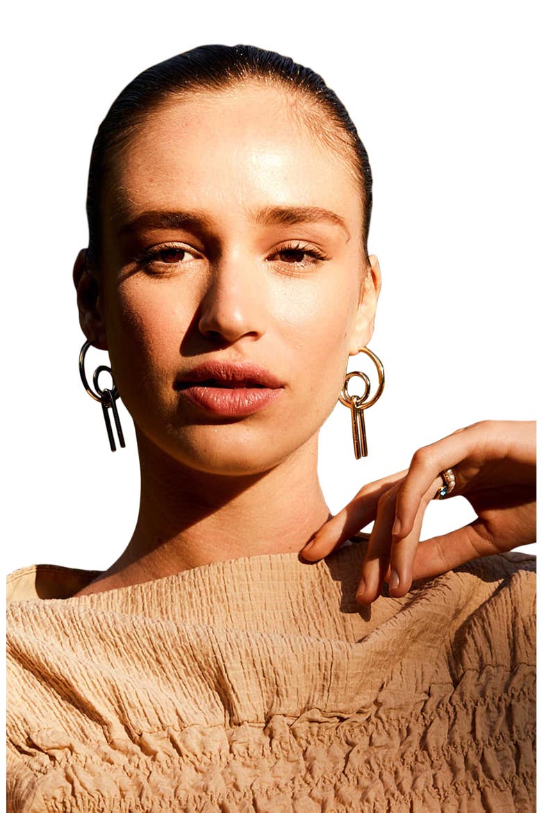 Icon Drop Hoop Earrings, Alternate, color, GOLD/ SILVER