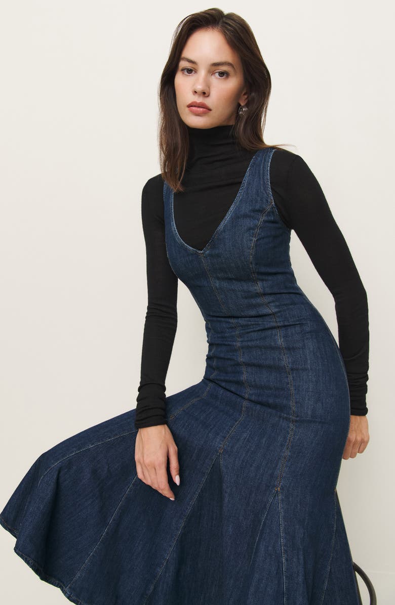 Reformation Serafina Denim Midi Dress, Alternate, color,
