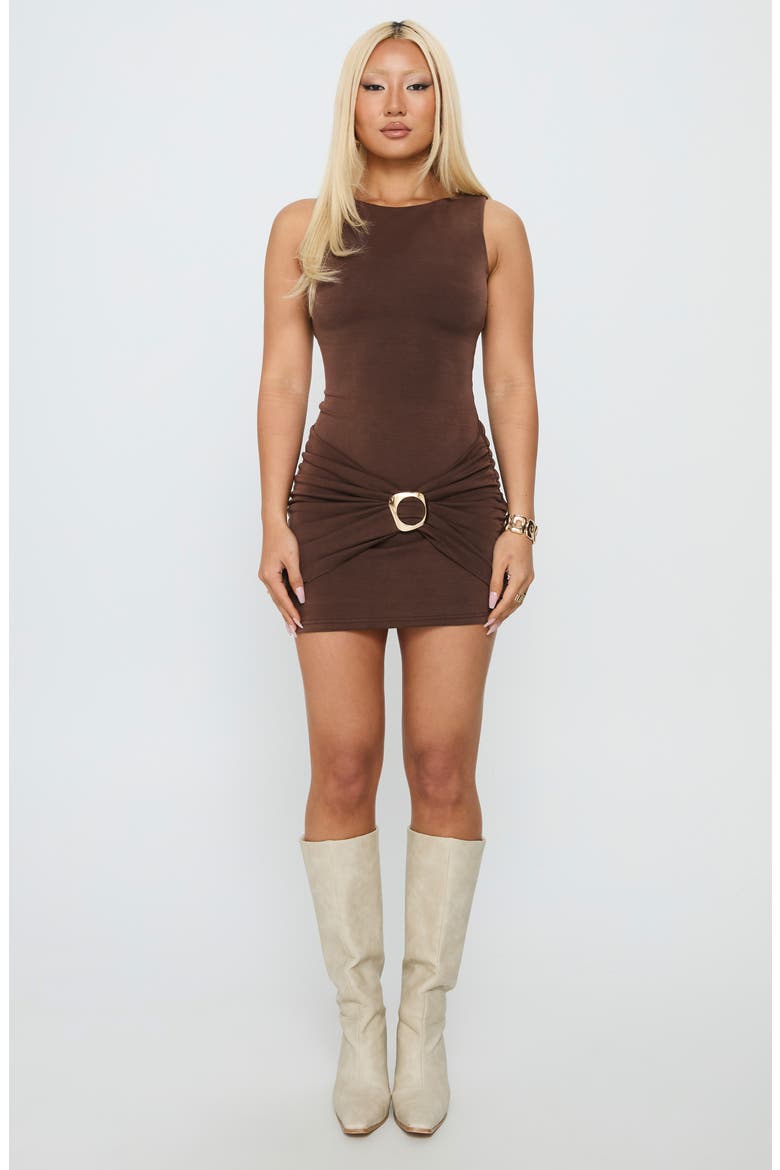 Kharla Ruched Hardware Body-Con Minidress, Alternate, color, BROWN