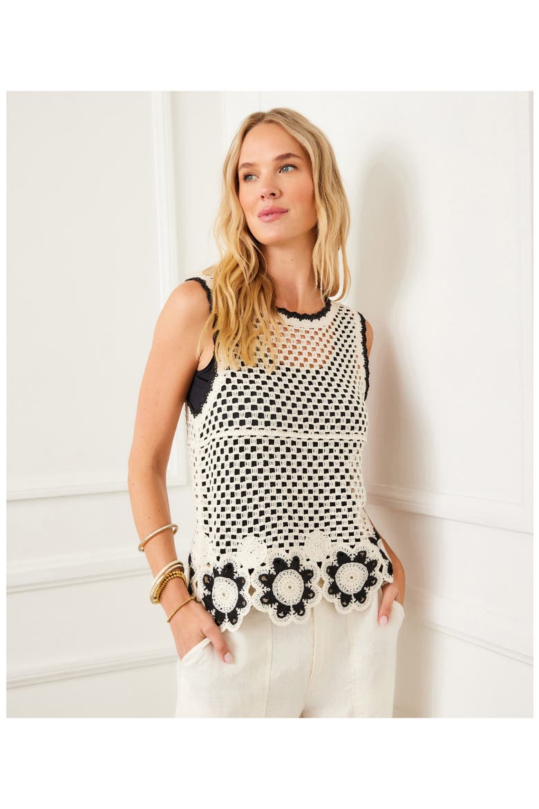 Flower Crochet Sweater Tank, Alternate, color, NATURAL W/ BLACK