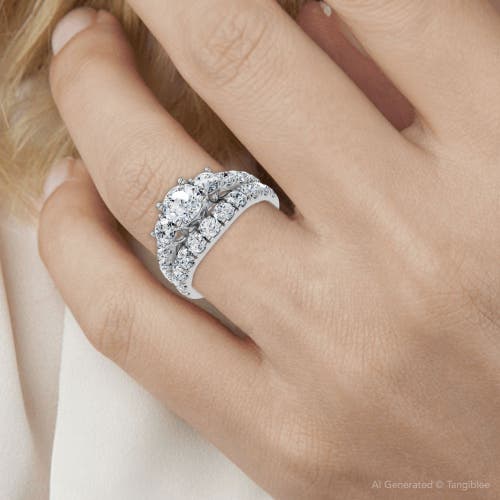 Bliss Diamond 1 3/4ct 3-stone Diamond Engagement Wedding Ring Set 14k Gold Or Pt Lab Grown In Silver