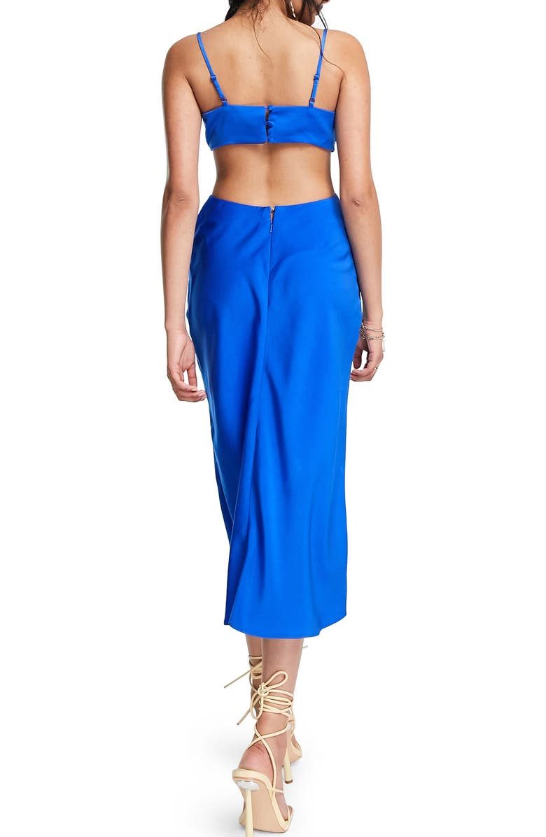 ASOS DESIGN Cutout Satin Midi Dress, Alternate, color, 