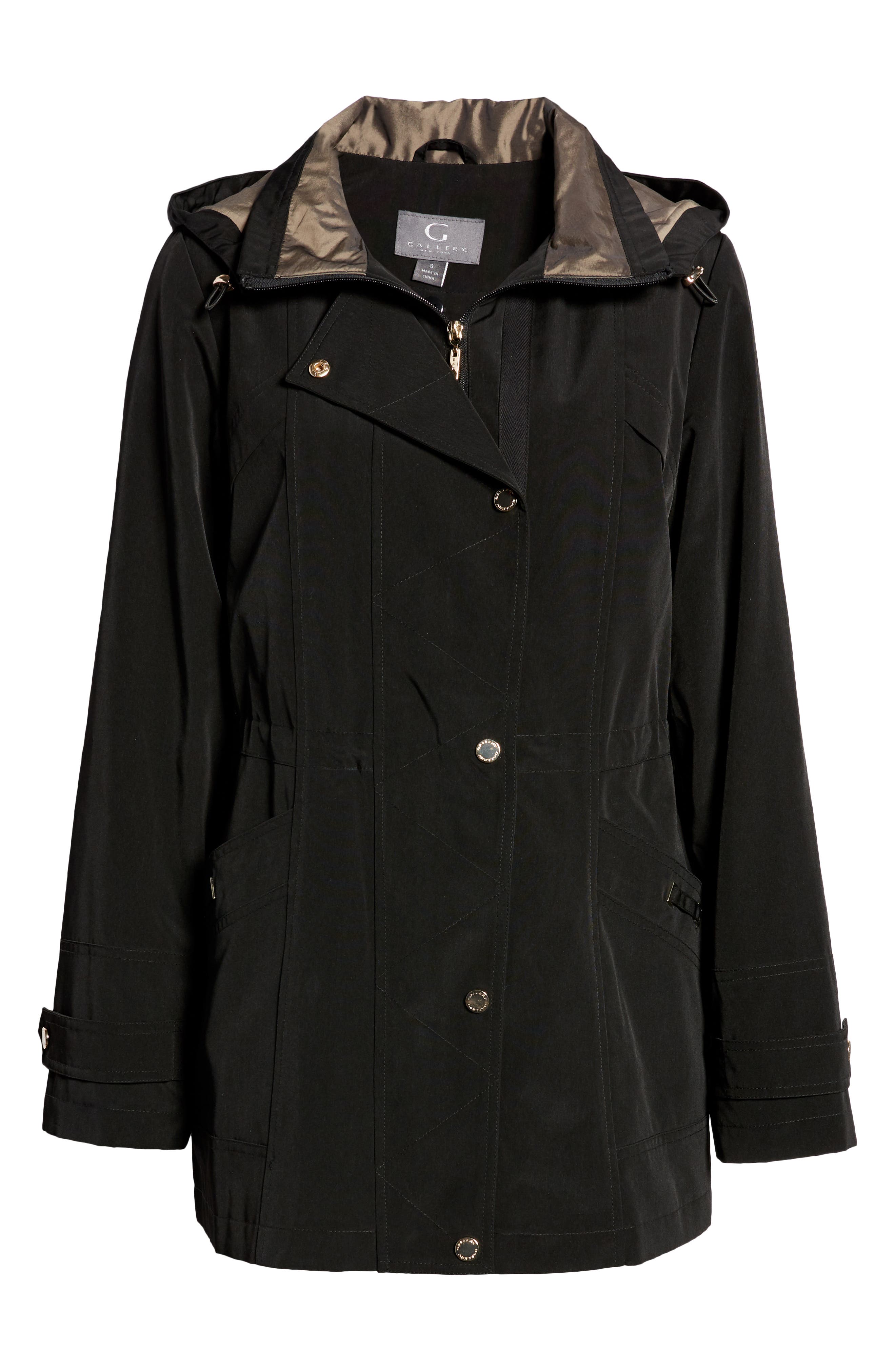 Gallery Cinched Waist Hooded Water Resistant Raincoat — фото 6