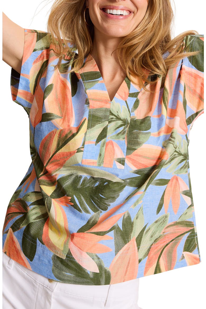 Beach Bloom Poplin Popover Top, Main, color, GRAPE POOLS
