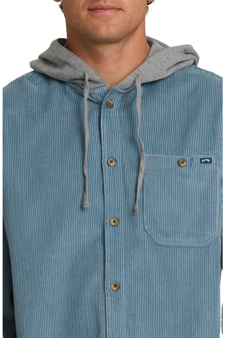 Baja Hooded Cotton Corduroy Button-Up Shirt, Alternate, color, BLUE FOG