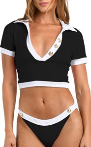 L'AGENCE Anastasia Colorblock Short Sleeve Crop Rashguard