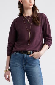 Treasure & Bond Roll Crewneck Boxy Long Sleeve Cotton Blend Top