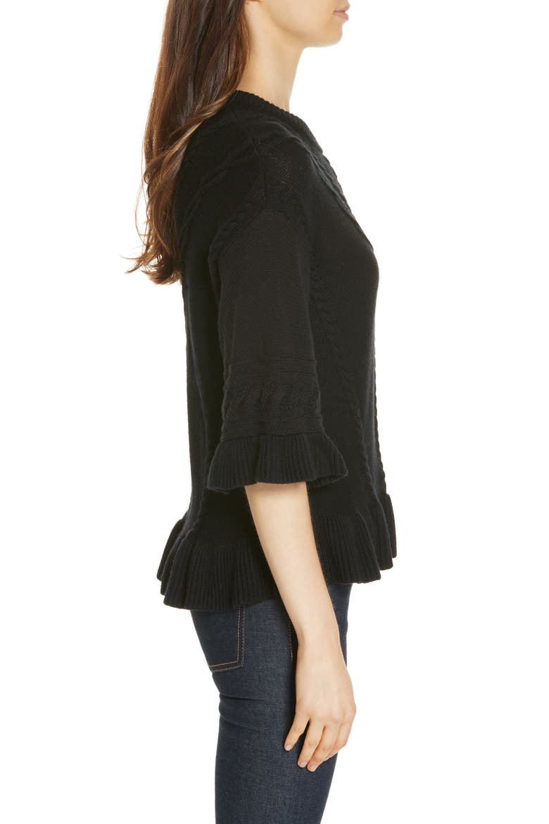 kate spade new york cable sweater, Alternate, color, BLACK