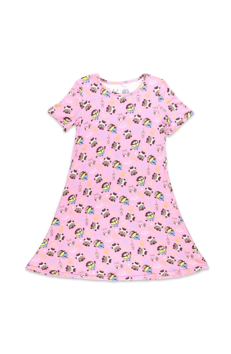 Bellabu Bear Kids' Despicable Me 4 Minions Always Popping Short Sleeve Dress, Main, color, Minions Popping