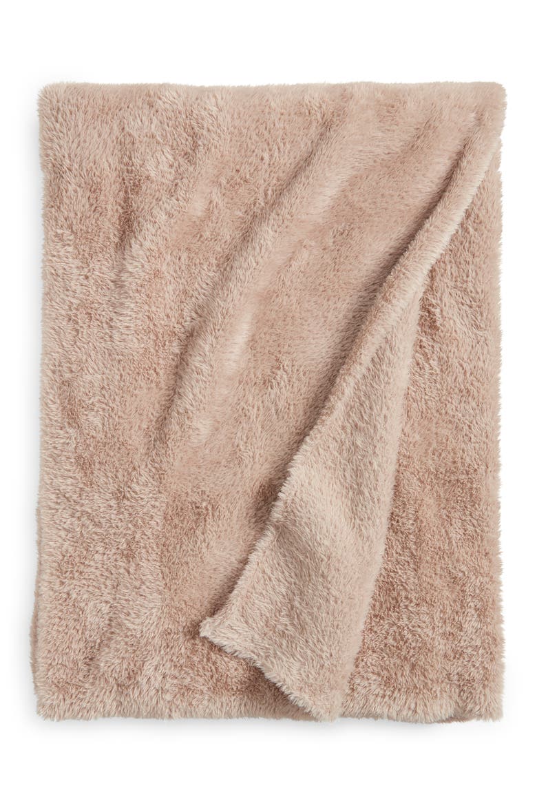 Nestle Faux Fur Throw Blanket, Main, color, TAN THREAD