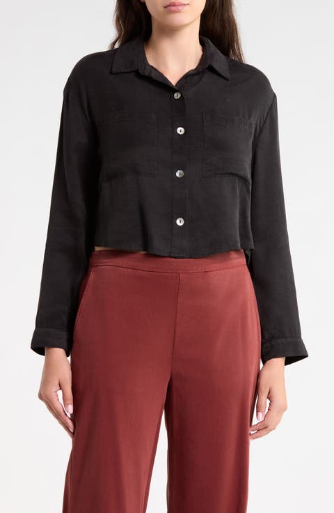 Inverted Pleat Crop Button-Up Shirt