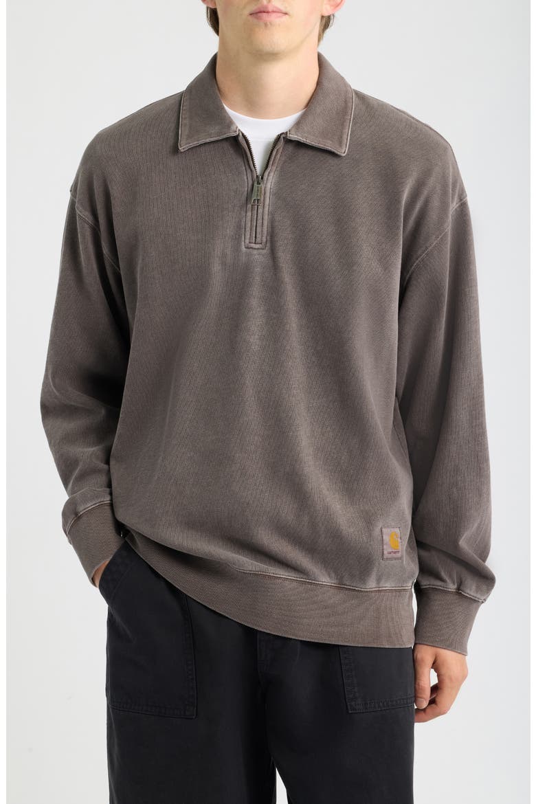 Harper Cotton Fleece Polo Sweatshirt, Main, color, TOBACCO (GARMENT DYED)