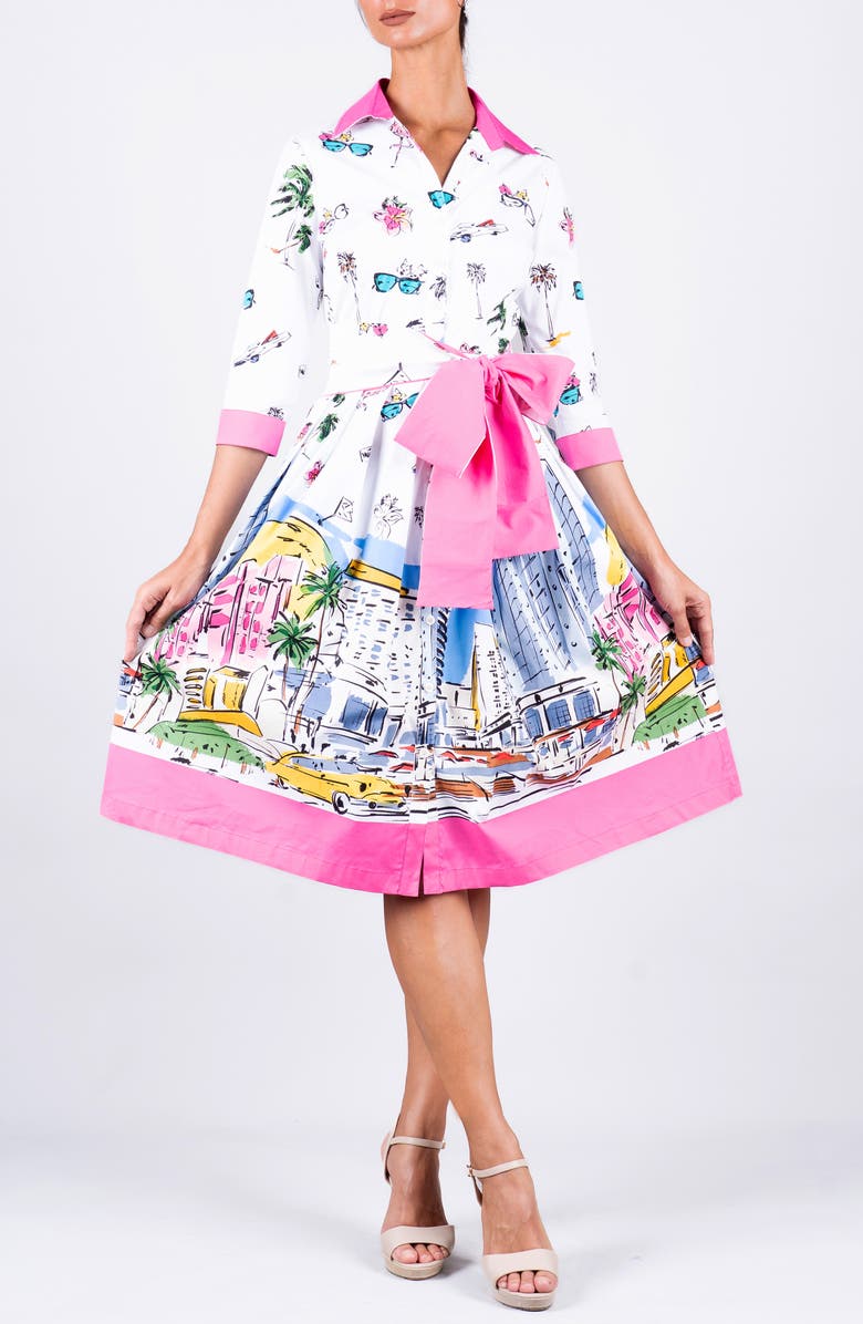 SAMANTHA SUNG Pleated Stretch Audrey Shirtdress, Alternate, color, Monaco