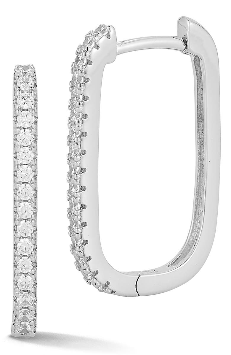 GLAZE JEWELRY Cubic Zirconia Long Oval Hoop Earrings, Main, color, Silver