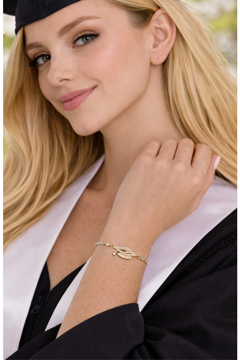 Limitless Graduation Cap Adjustable Pavé Bracelet, Alternate, color, Gold