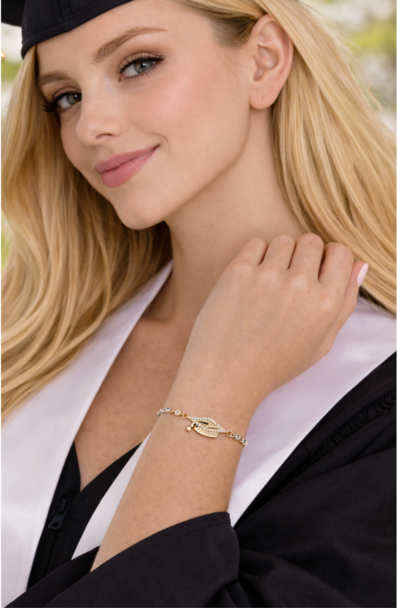 DLORIA Limitless Graduation Cap Adjustable Pavé Bracelet, Alternate, color, Gold