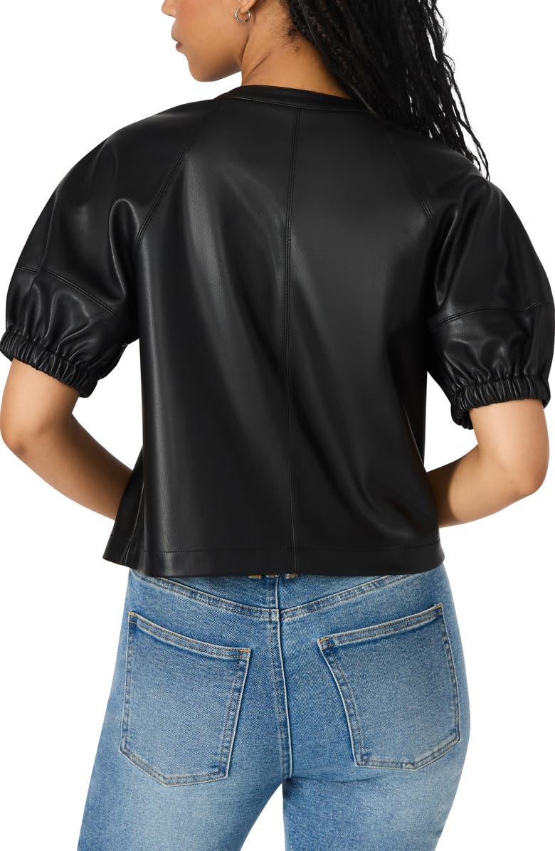 Steve Madden Roxanne Short Sleeve Faux Leather Top, Alternate, color, Black