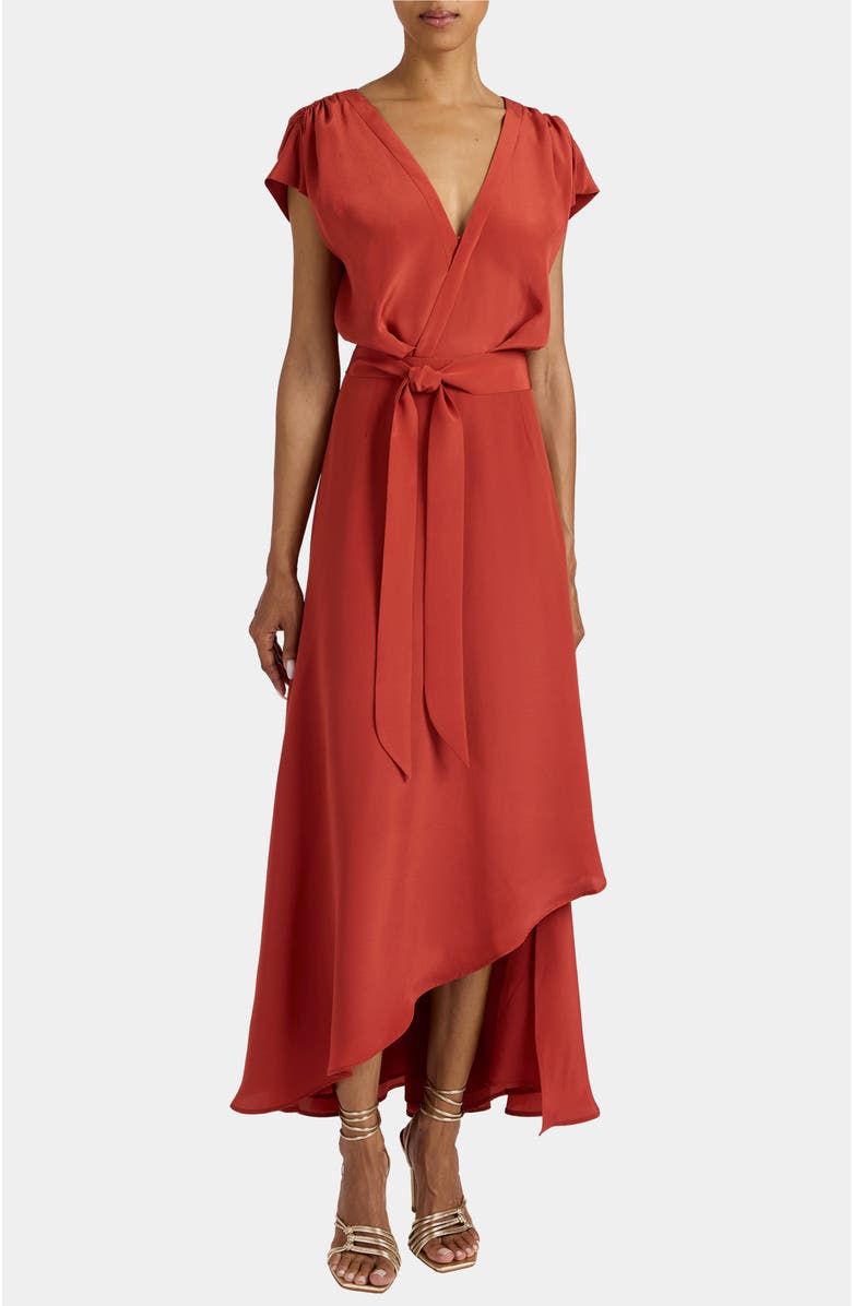 Santorelli Fallon Midi Hi-Lo Dress in Silk Crepe de Chine, Alternate, color, Rust