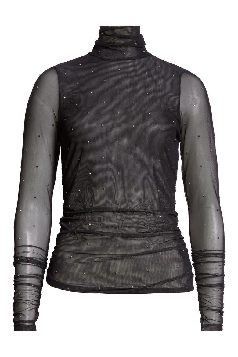 Embellished Mesh Turtleneck Top, Alternate, color, BLACK/ SILVER