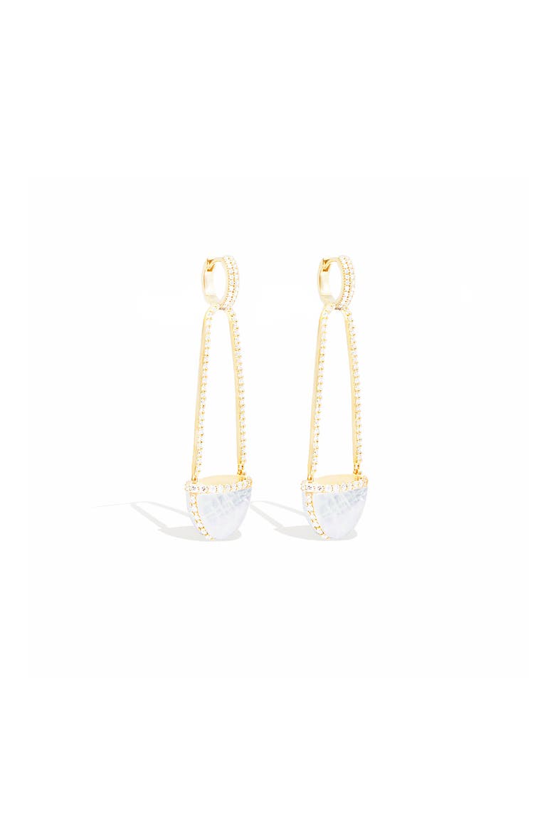 Found Cap Chandelier Earring with Stone, Alternate, color, Moonstone & Diamond-Gold
