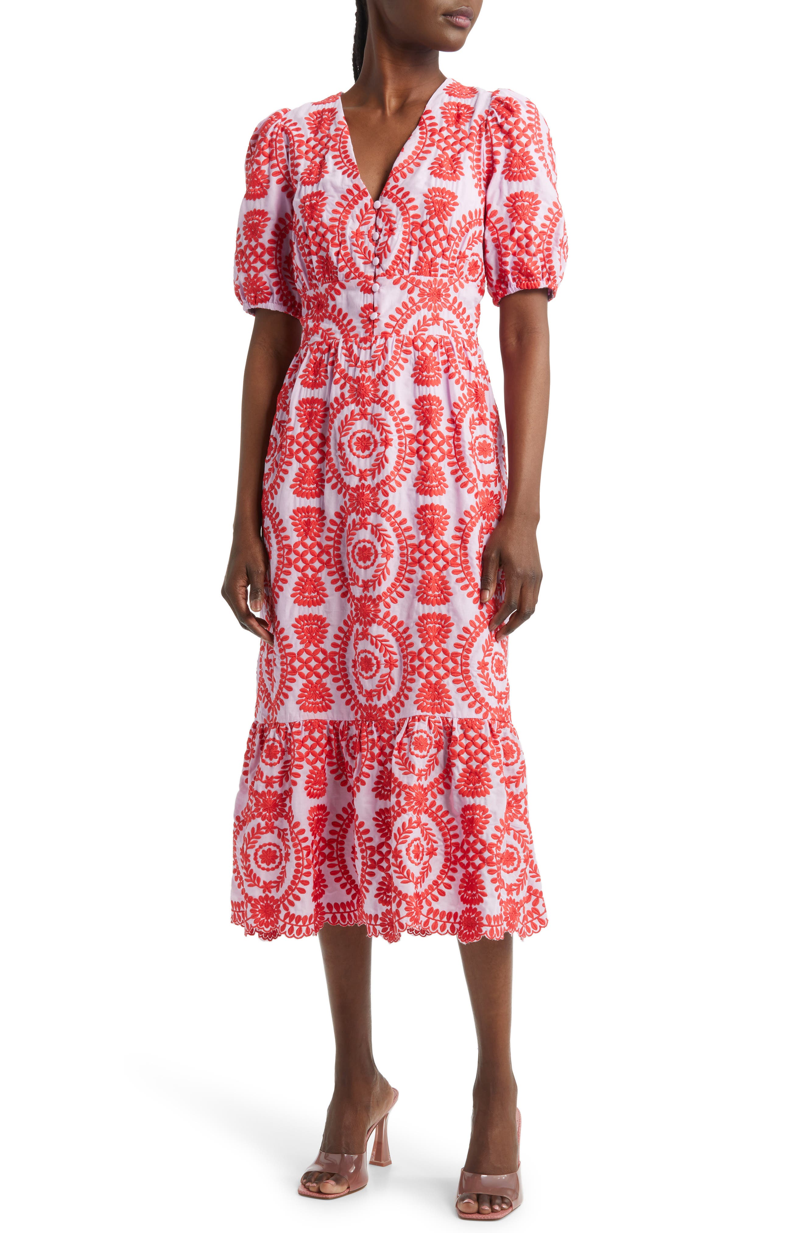 adelyn rae luisa embroidered midi dress Luisa Embroidered Cotton Midi Dress (Women)
