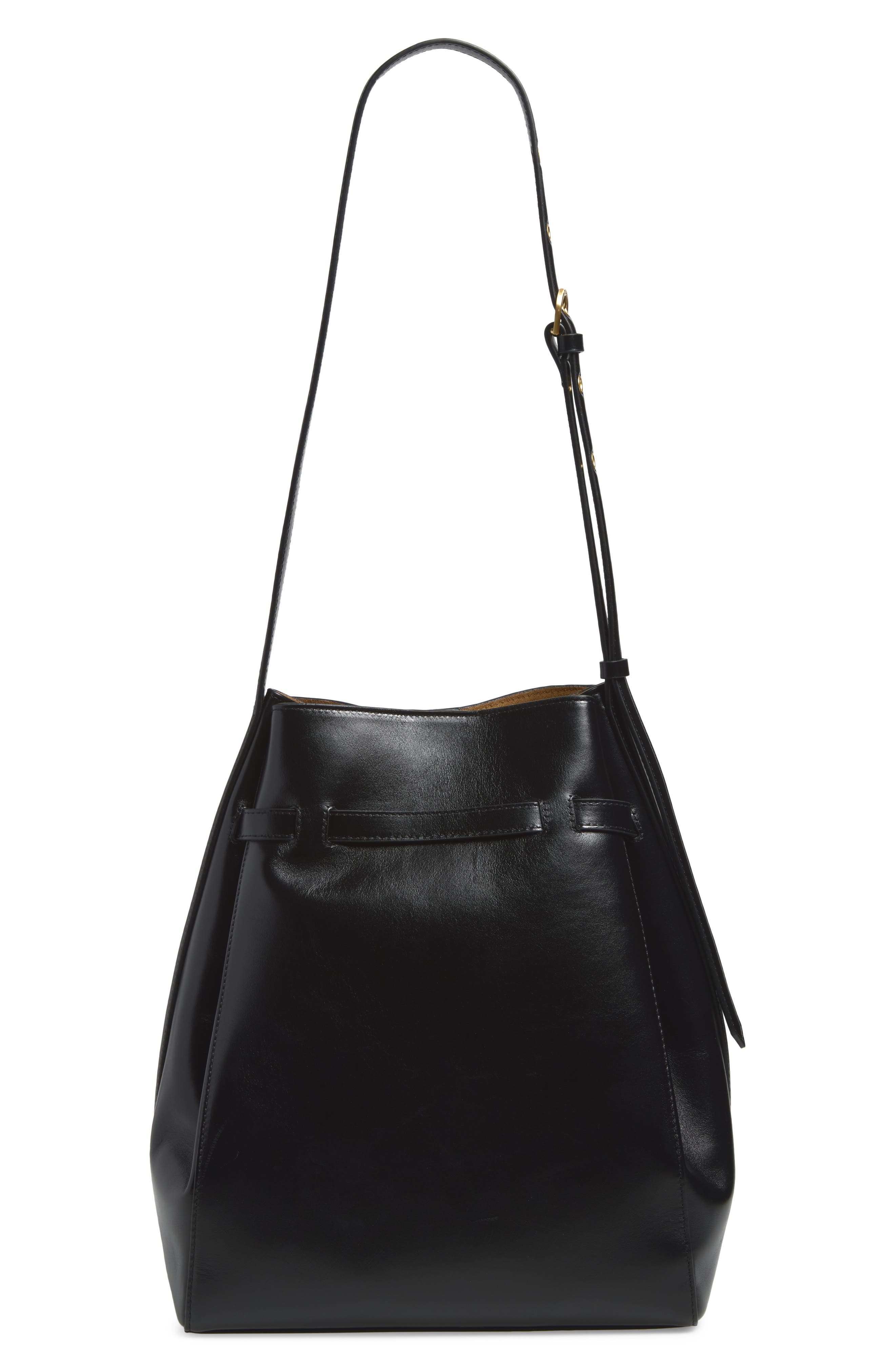 Beatrice Leather Bucket Tote, Alternate, color, BLACK LEATHER