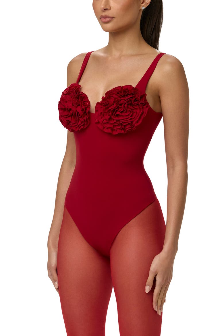Rosette Bust Bodysuit, Alternate, color, RUBY RED
