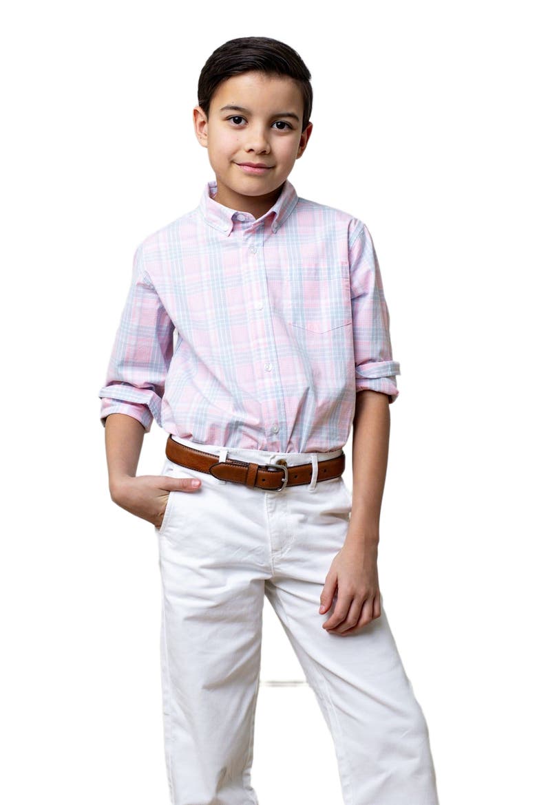 Boys' Organic Stretch Poplin Shirt, Kids, Main, color, Pink Petal Plaid