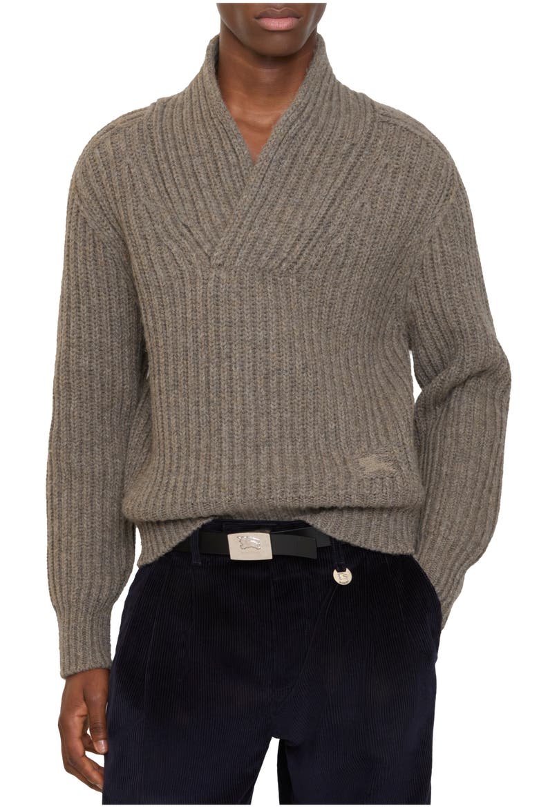 Shawl Collar Wool Sweater, Main, color, Beige melange