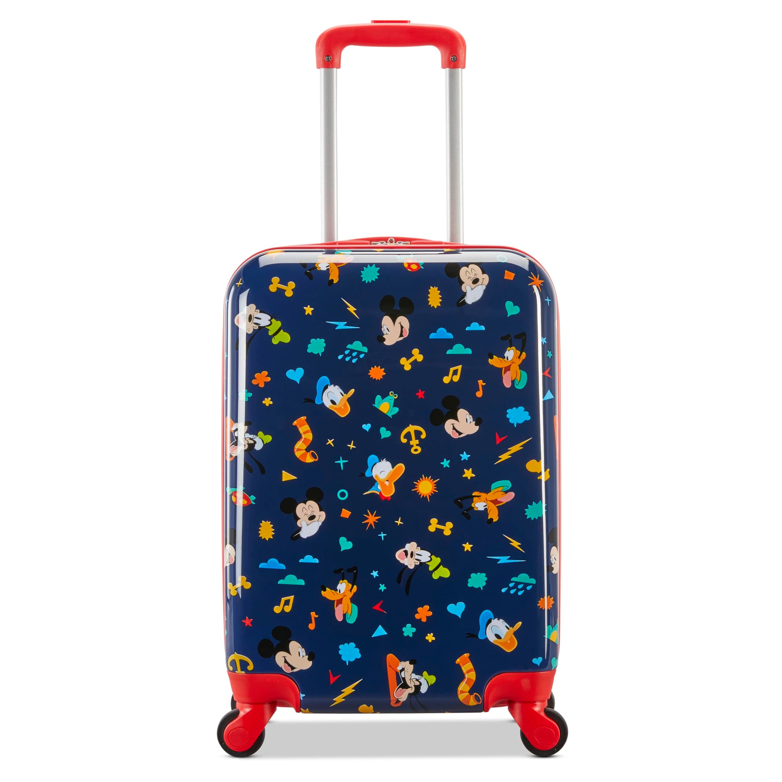 AMERICAN TOURISTER Disney Hardside Carry on 18 Inch Luggage with Spinner Wheels, Alternate, color, Mickey Mouse & Friends