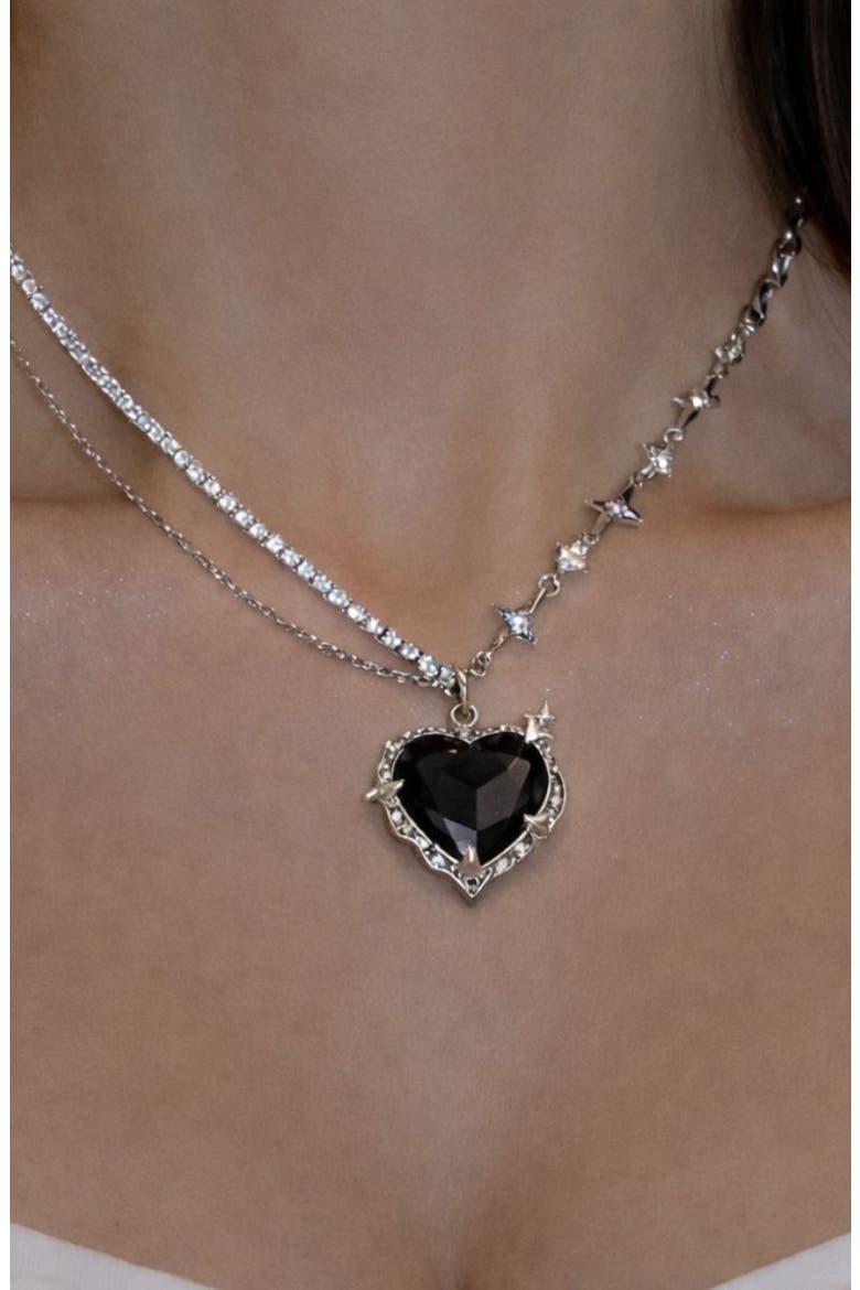 Crystal Heart Pendant Necklace, Alternate, color, BLACK