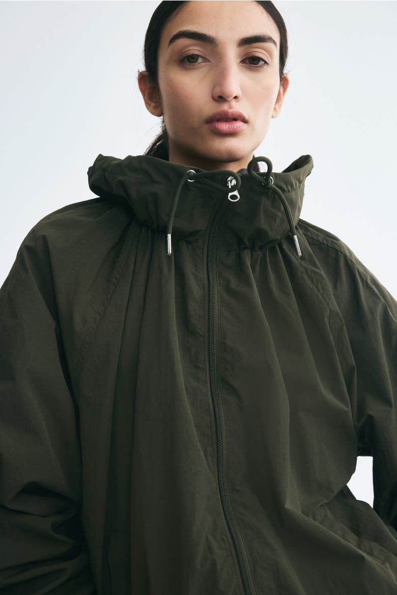 Funnel-Collar Nylon Jacket, Alternate, color, Dark khaki green