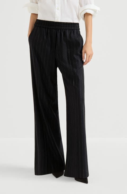 Comfort virgin wool dazzling chalk stripe loose track trousers