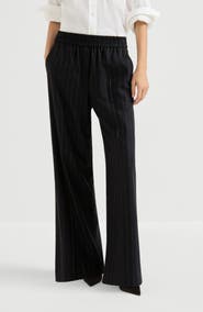 Brunello Cucinelli Comfort virgin wool dazzling chalk stripe loose track trousers