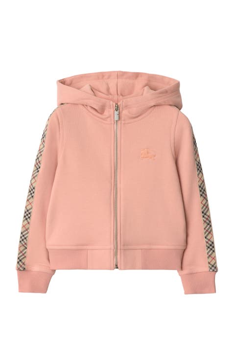 Check Trim Cotton Zip Hoodie