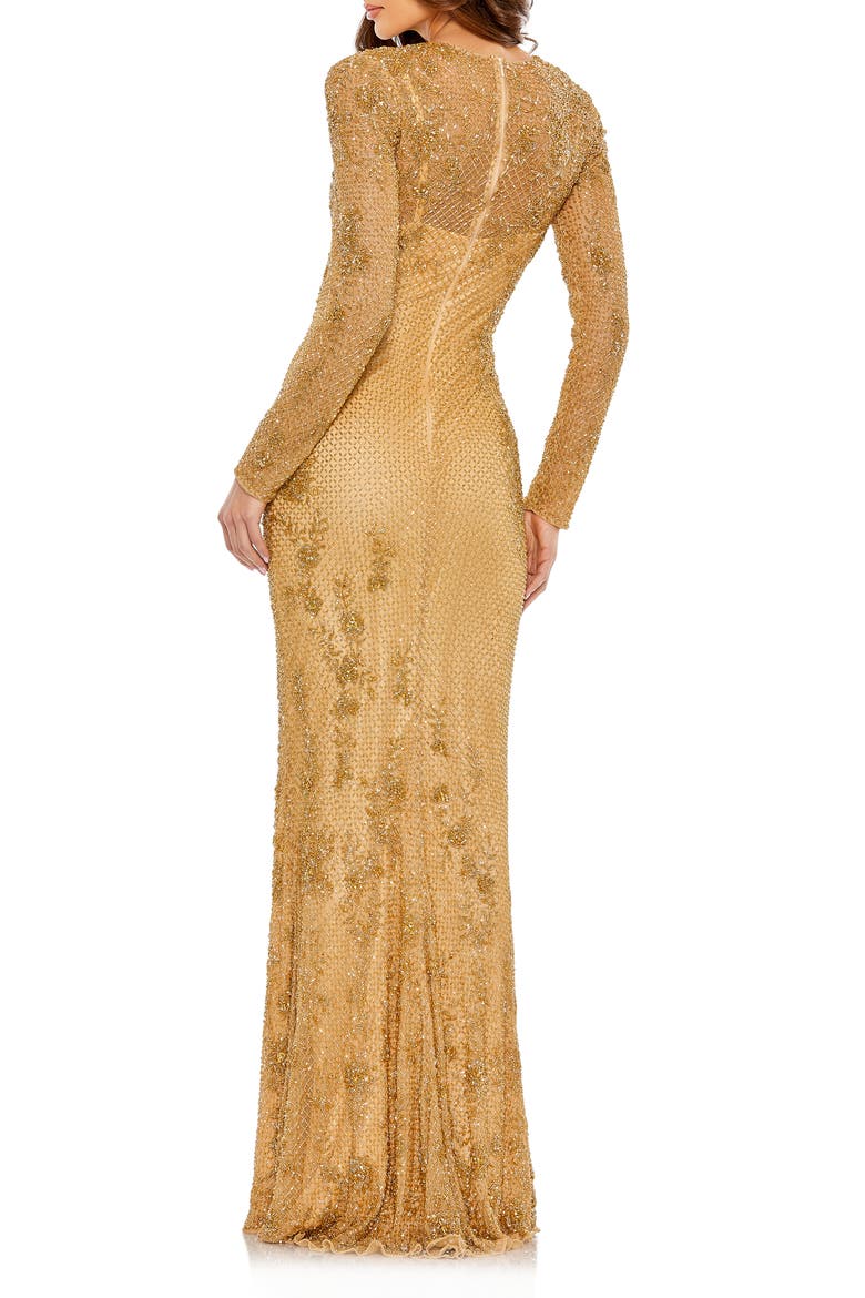 Long Sleeve Embellished Evening Gown, Alternate, color, GOLD