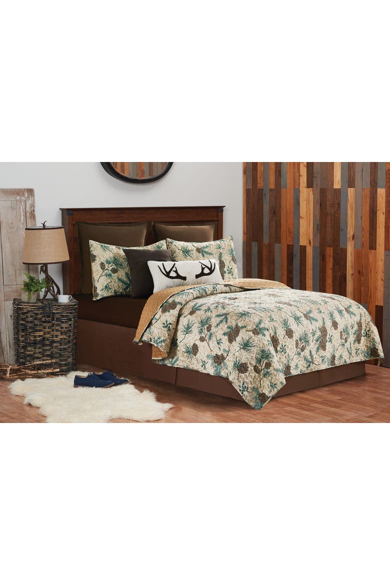 Rustic Pinecone Quilt Set  - Reversible and Machine Washable, Main, color, Brown