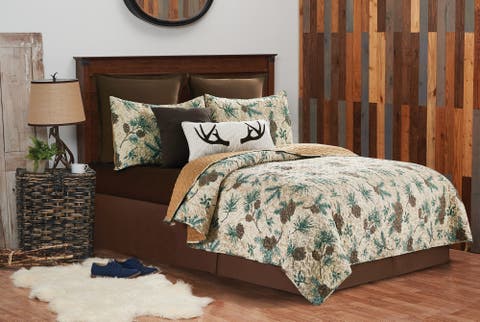 Rustic Pinecone Quilt Set  - Reversible and Machine Washable