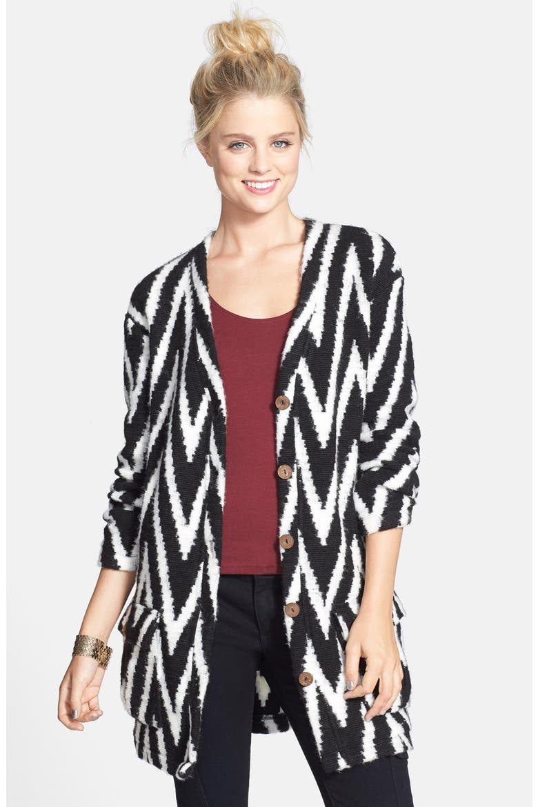 Boyfriend Cardigan, Main, color, BLACK/ WHITE CHEVERON