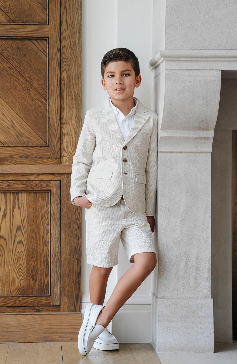 Hope & Henry Boys' Organic Seersucker Suit Jacket, Toddler, Alternate, color, Tonal Tan Seersucker