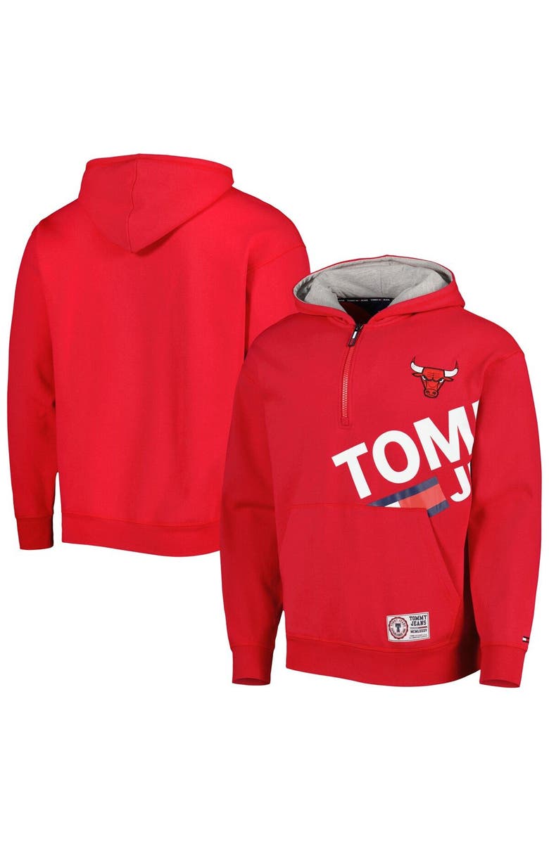TOMMY JEANS Men's Tommy Jeans Red Chicago Bulls Bernard Half-Zip Hoodie, Main, color,