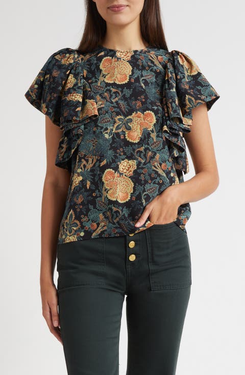 Lena Flutter Sleeve Silk Top