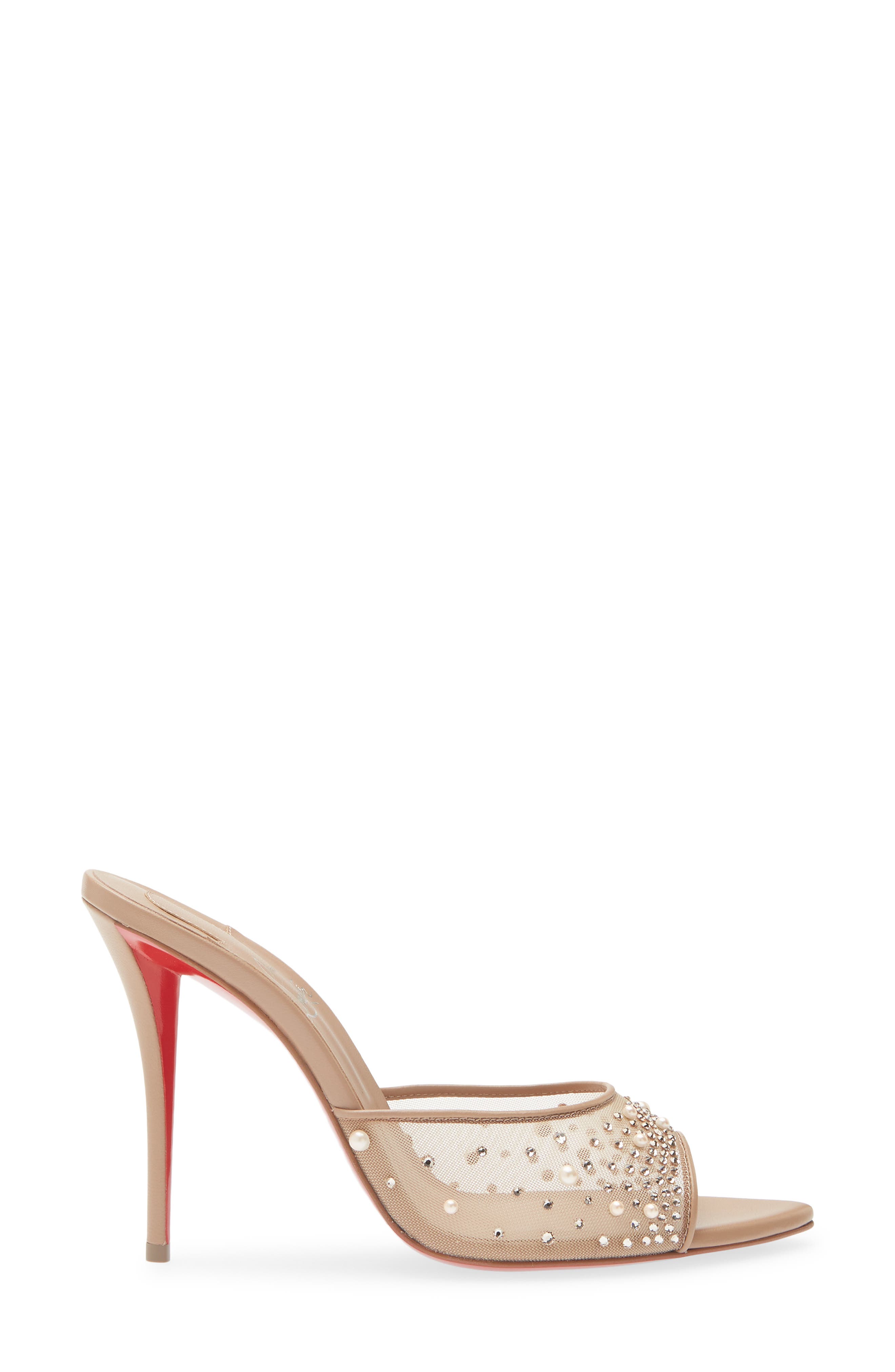 Christian Louboutin Miss Z Crystal Embellished Mesh Pointed Toe Sandal, Alternate, color, Blush/ Blush
